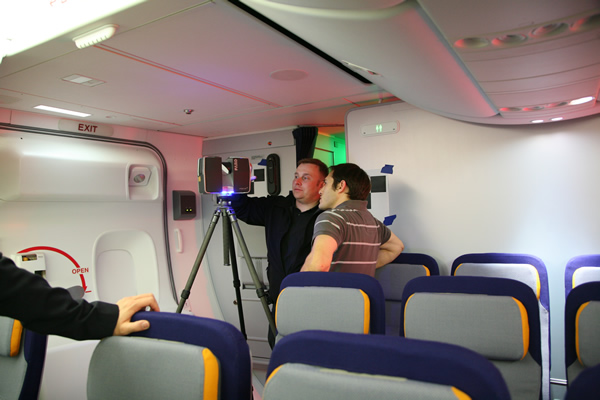 Laserscanning des Innenraumes im Airbus A321. Quelle: Lufthansa.