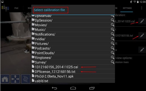 Select calibration file