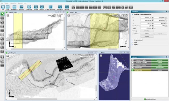 Data in PointCab 3.9 of a 3D surveying of a lime plant