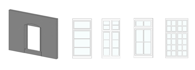 Autodesk Revit – Beispiele Einzelfamilien – Fensteröffnung – diverse Fensterflügel