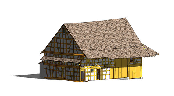 3D model of half-timbered barn