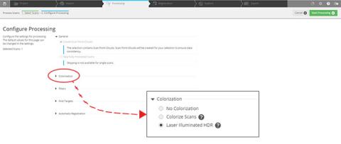 Select "Laser illuminated HDR" in FARO Scene